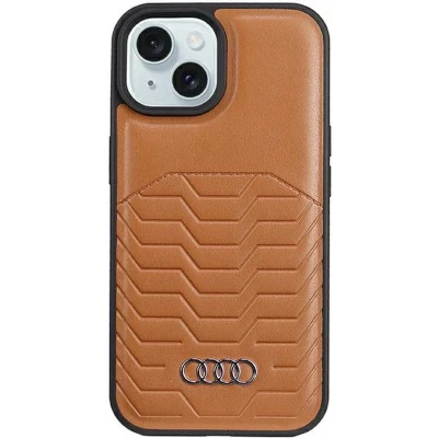 Afbeelding van Audi Synthetic Leather MagSafe iPhone 15 / 14 13 Brown hardcase AU TPUPCMIP15 GT/D3 BN