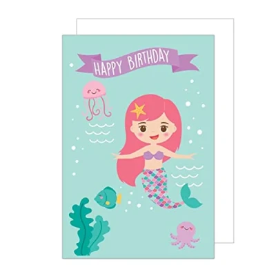 Afbeelding van Edition Seidel Hoogwaardige verjaardagskaart met envelop, voor kinderen, meisjes, zeemeermin, enkele kaart (G2938 SW022)