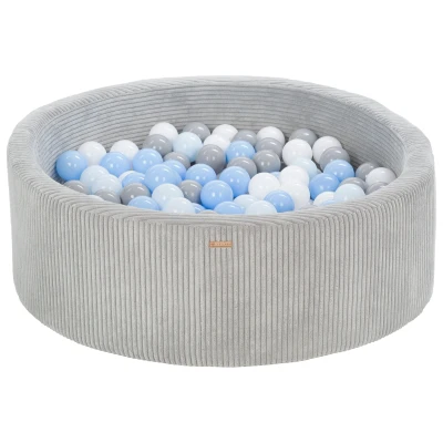 Afbeelding van piscine à balles En velours côtelé 200 rondes Diamètre : 90 cm (couleur de la gris/blanc, gris, bleu clair, (pastel))
