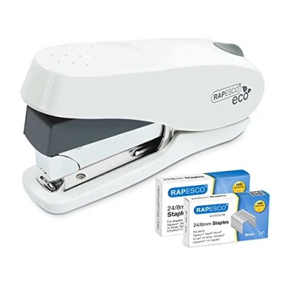 Image de Rapesco 1467 Germ Savvy Antibactérienne ECO Agrafeuse Luna à Moindre Effort avec 2000 Agrafes, Capacité de 50 Feuilles, Blanc Doux