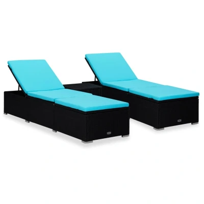 Afbeelding van 3 delige Ligbeddenset met theetafel poly rattan zwart