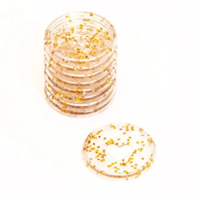 Afbeelding van Craftelier 9 stuks glitterschijfringen van kunststof met uitgesneden hart voor het binden scrapbooking planners, dagboeken, notitieboeken of albums, goudkleurig