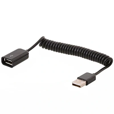 Afbeelding van USB naar spiraal verlengkabel USB2.0 tot 2A / zwart 0,60 meter