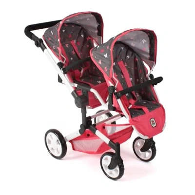 Afbeelding van Bayer Chic 2000 Linus Duo poppenwagen, tweelingkinderwagen voor kinderen van 4 tot 8 jaar, vlinder, koraal, 690 47