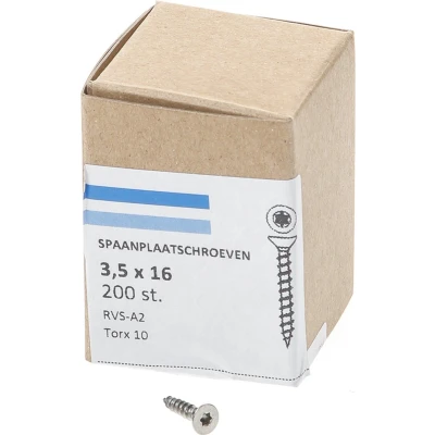 Afbeelding van Spaanplaatschroef RVS 3,5 x 16 mm, Torx15 (200 stuks)