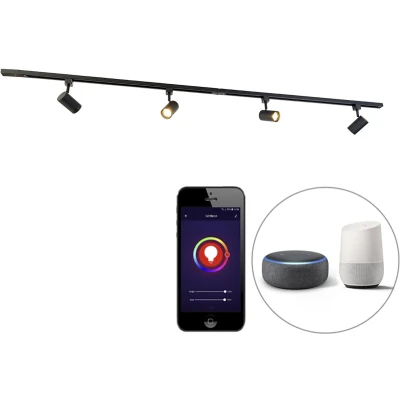 Afbeelding van QAZQA Smart 1 fase railsysteem met 4 wifi GU10 spots zwart Jeana