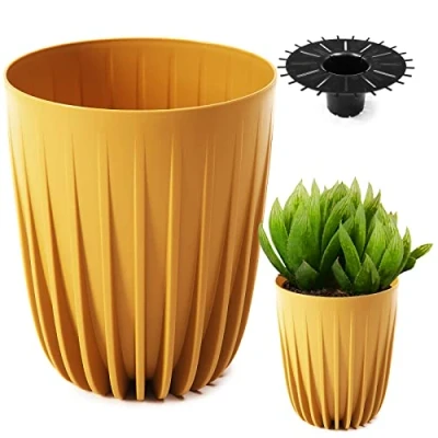 Afbeelding van Konzept 11 Hoge bloempot, diameter 14 cm, grote bloempot voor buiten, balkon, met inzetstuk, geel