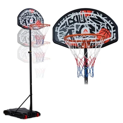 Afbeelding van basketbalring Apollo met standaard en wielen verstelbare ringhoogte van 155 tot 210 cm complete outdoor voor kinderen tieners