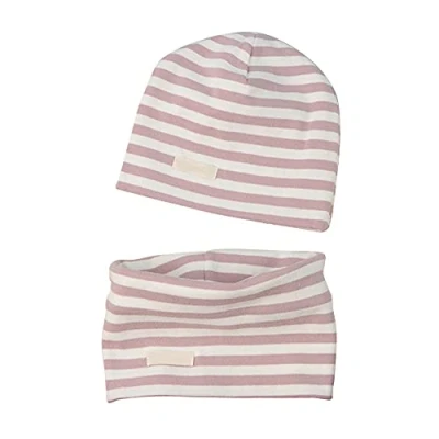 Afbeelding van LACOFIA Set met muts en sjaal voor pasgeborenen, superzacht, 100% katoen, kinderen, halsdoeken gebreide mutsen baby&#039;s, Roze streep