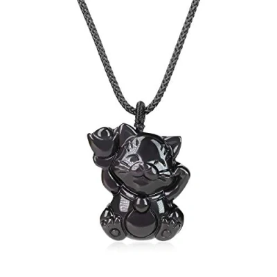 Afbeelding van COAI Gouden Obsidiaan steen gelukskat hanger ketting, Steen,
