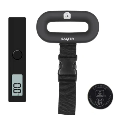 Afbeelding van Salter BkdcTM 9500 Digitale bagageweegschaal met haak voor handbagage/tas, groot digitaal display, draagbare elektronische reisweegschaal, 40 kg, compact, inclusief accu, zwart