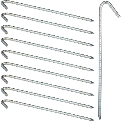 Afbeelding van Relaxdays XL tentharing set van 10 grondpen staal 39 cm extreem stabiel verzinkt