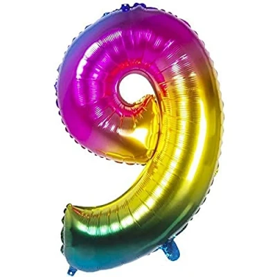 Afbeelding van Boland Folieballon &#039;9&#039; regenboog (86 cm) 9 Multi Cijfer ballon