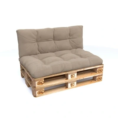 Afbeelding van POKAR Set van 2 gewatteerde kussens voor europallets: 1 x zitvlak 120 80 cm + rugleuning 40 cm, koudschuim, tuinbank, binnen en buiten, zonder beige pallet