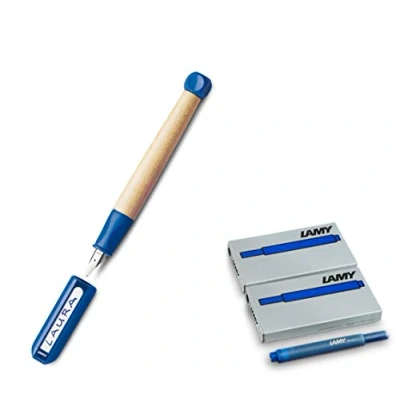 Afbeelding van LAMY ABC 009 Vulpen, van esdoornhout en kunststof in de kleur blauw, gepolijste stalen veer, pendikte A (beginners) (veer A, vulpen + patronen, blauw)
