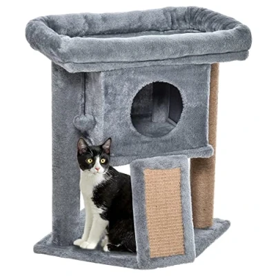 Afbeelding van PawHut Krabpaal met jute krabmat staaf, krabplank, kattenmeubel, MDF pluche, lichtgrijs D30 368