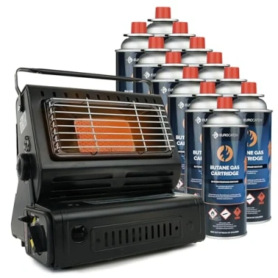 Afbeelding van Eurocatch gaskachel Incl. 12 Gasbussen Heater Kachel Terrasverwarmer Camping Gas Verstelbaar Draagbaar