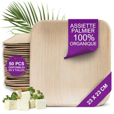 Afbeelding van Waipur Palmblad bord 50 vierkante borden 23 x cm hoogwaardige wegwerpborden stabiel, natuurlijk en milieuvriendelijk vergelijkbaar bamboe servies