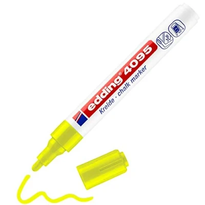 Image de edding 4095 Marqueur craie liquide jaune fluorescent 1 feutre 2 3 mm effacable pour écrire sur les vitres,le verre ardoise aux couleurs opaques