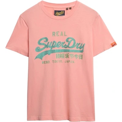 Afbeelding van Superdry Vintage LOGO Rhinestone Tshirt print, Dames, Maat: 42, Peach amber