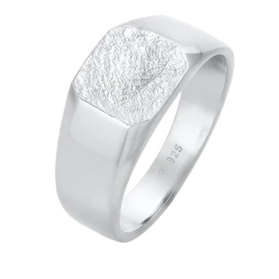 Afbeelding van KUZZOI Heren Ring zegel basis kwadraat mat structuur zwart in 925 sterling zilver