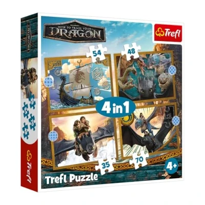 Image de Trefl How to Train Your Dragon, Dragon Days Puzzle 4 en 1, puzzles, 35 à 70 pièces Différents niveaux de difficulté, pour les enfants ans et plus
