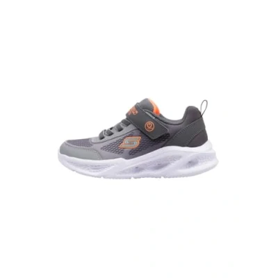 Afbeelding van Skechers Meteorlights Sneakers laag voor kinderen, Maat: 32, Charcoal/gray/orange Imitatieleer/ textiel