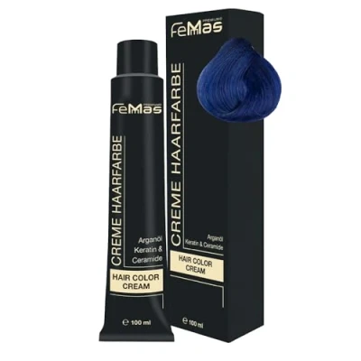 Image de FemMas Teinture pour cheveux de qualité professionnelle 100 ml Couleurs intenses une coiffure brillante et créative Enrichie à l’huile d&#039;argan nourrissante, kératine céramides