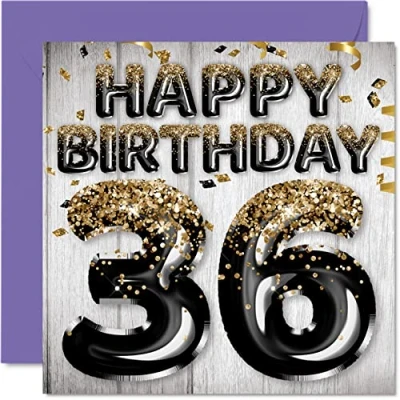 Image de stuff4 Carte d&#039;anniversaire 36 ans pour homme Ballons noirs et dorés à paillettes Cartes de ans, ami, frère, papa, oncle, 145 mm x vœux