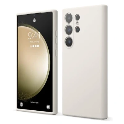 Afbeelding van Elago Vloeibare siliconen hoes, compatibel met Samsung Galaxy S24 Ultra, volledige bescherming, 4 lagen schokbestendige structuur, binnenkant van zachte krasbestendige microvezel, taupe