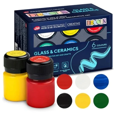 Afbeelding van 6 Decola Porselein Verf Set 6x20ml Permanente Voor Glas En Keramiek Hoge Dekking Op Donkere Oppervlakken Gemaakt Door Neva Palette
