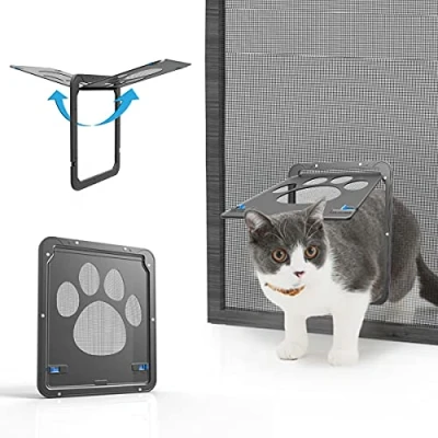 Afbeelding van Namsan hondenklep kattenklep huisdier scherm deur afsluitbaar eenvoudige installatie genoeg vrijheid voor katten en kleine hond, klein: 29cm x 24cm, grijs