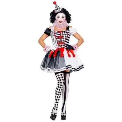 Afbeelding van Widmann Harlequin Kostuum Haha Harlekijn Hofnar Vrouw Zwart / Wit XL Carnavalskleding Verkleedkleding