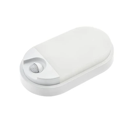 Afbeelding van HUBER Ovale led wandlamp met bewegingsmelder, 140 graden, 10 W, 800 lm, IP54, beschermd, led, buitenverlichting binnen, wit