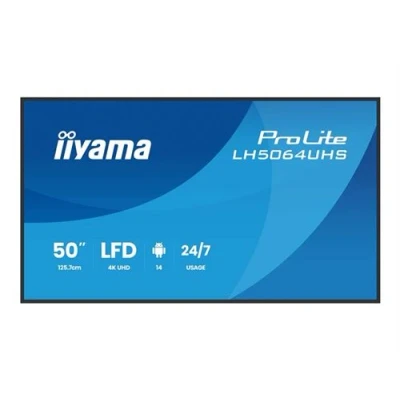 Afbeelding van iiyama LH5064UHS B1AG beeldkrant Digitale signage flatscreen 127 cm (50&quot;) Wifi 500 cd/m² 4K Ultra HD Zwart Android 24/7