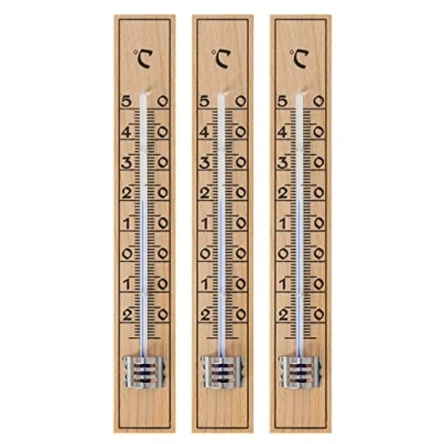 Afbeelding van Lantelme Set van 3 analoge binnenthermometers natuurlijk beukenhout, slaapkamer, kantoor, woonkamer, thermometer 7837