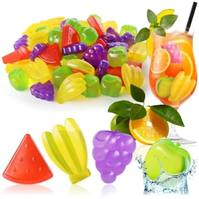 Afbeelding van COM FOUR® 60 x herbruikbare ijsblokjes in Caribische fruitvorm, feestijsblokjes voor het koelen van dranken, fruitvorm (60 stuks, fruit)