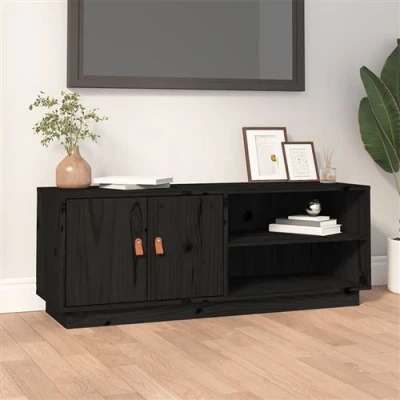 Afbeelding van Tv meubel 105x34x40 cm massief grenenhout zwart