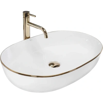 Afbeelding van REA Cleo Opzetwastafel Waskom 60.5 x 41 14 cm Glans Wit Gouden Edge