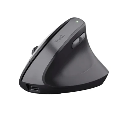 Image de Trust Yuno Souris Ergonomique Sans Fil, Verticale Rechargeable, Récepteur USB 2,4GHz, DPI Réglable (800 2400), Capteur Optique, 6 Boutons, 70% Plastique Recyclé, Macbook, Ordinateur, HP Noir