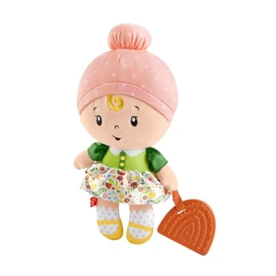 Afbeelding van Fisher Price Knuffel en klingel Eerste Babypop met Regenboogbijtring