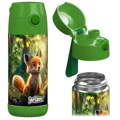 Afbeelding van Jarlson Roestvrijstalen drinkfles MALI Thermosfles voor kinderen BPA vrije school, sport en kleuterschool 350 ml