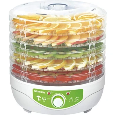 Afbeelding van Sencor 41006106 SFD 790WH dehydrator met temperatuurregeling voor blokken, pruimen, abrikozen, bananen, gedroogd vlees, gedroogde vis, 250 W, voedseldehydrator, metaal, wit