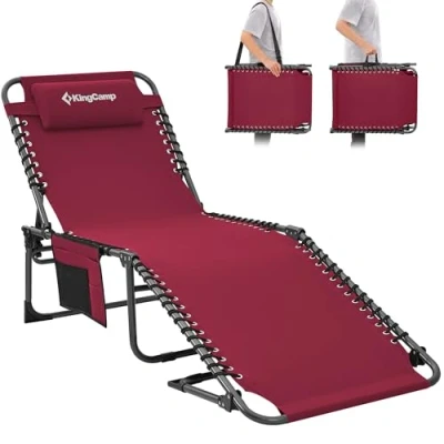 Afbeelding van KingCamp Liggende ligstoel 4 positie verstelbare opvouwbare zware loungestoel camping vouwbed met kussen en zak voor terras, tuin strand zwembad tent