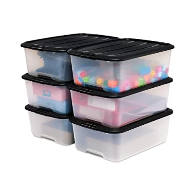 Afbeelding van Iris Ohyama, Opbergdozen van kunststof, 30 l, 6 stuks, BPA vrij, TB 30, zwart, sluitclips, L 39 x D 57 H 20,5 cm