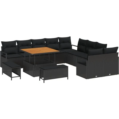 Afbeelding van vidaXL 13 delige tuinsofa set met kussens zwart poly rattan acacia