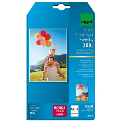 Afbeelding van Inkjetfotopapier Sigel 10x15 Everyday+ 200grs wit 60+12 vel