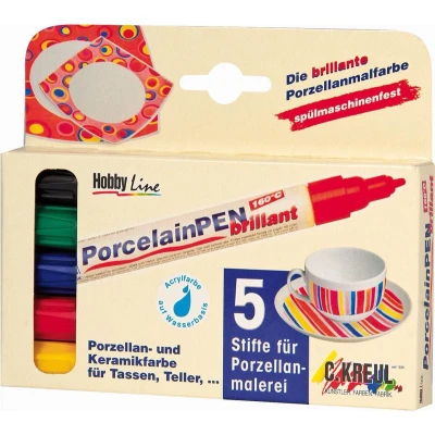 Afbeelding van Kreul Porselein Marker Brillant Set 5 Kleuren Porcelein stiften