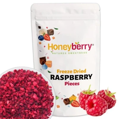 Afbeelding van Freeze Droge Frambozenstukken (100g), Geen Toegevoegde Suiker, 100% Natuurlijk, Glutenvrij, Veganistisch Vriendelijk