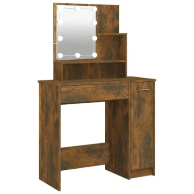 Afbeelding van vidaXL Kaptafel met led, gerookt eiken, 86,5 x 35 136 cm